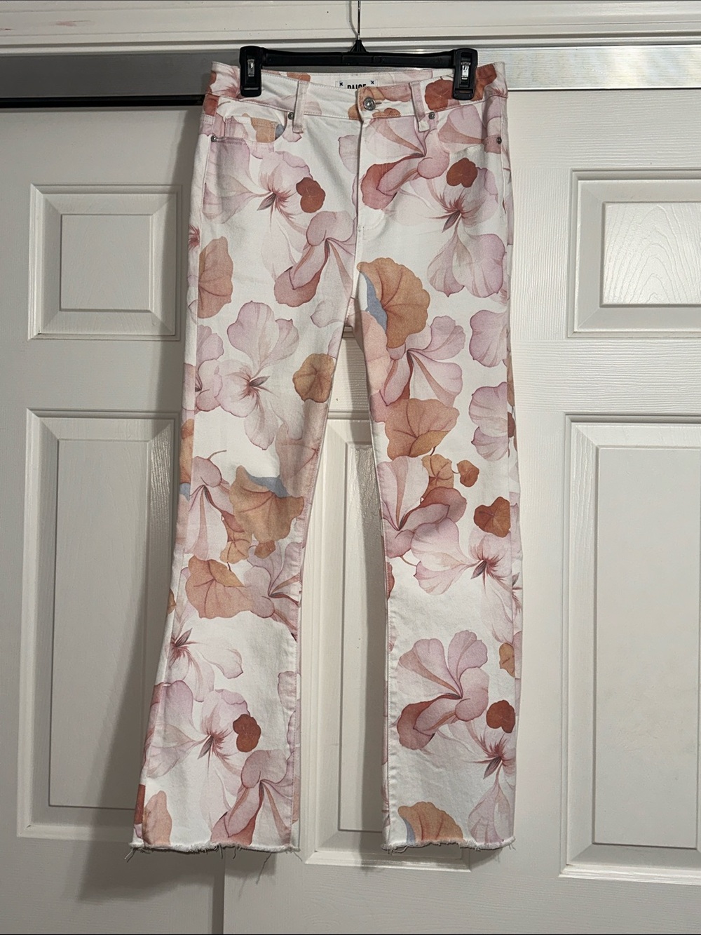 PAIGE White Claudine Floral Jeans with Pink & Tan Blooms